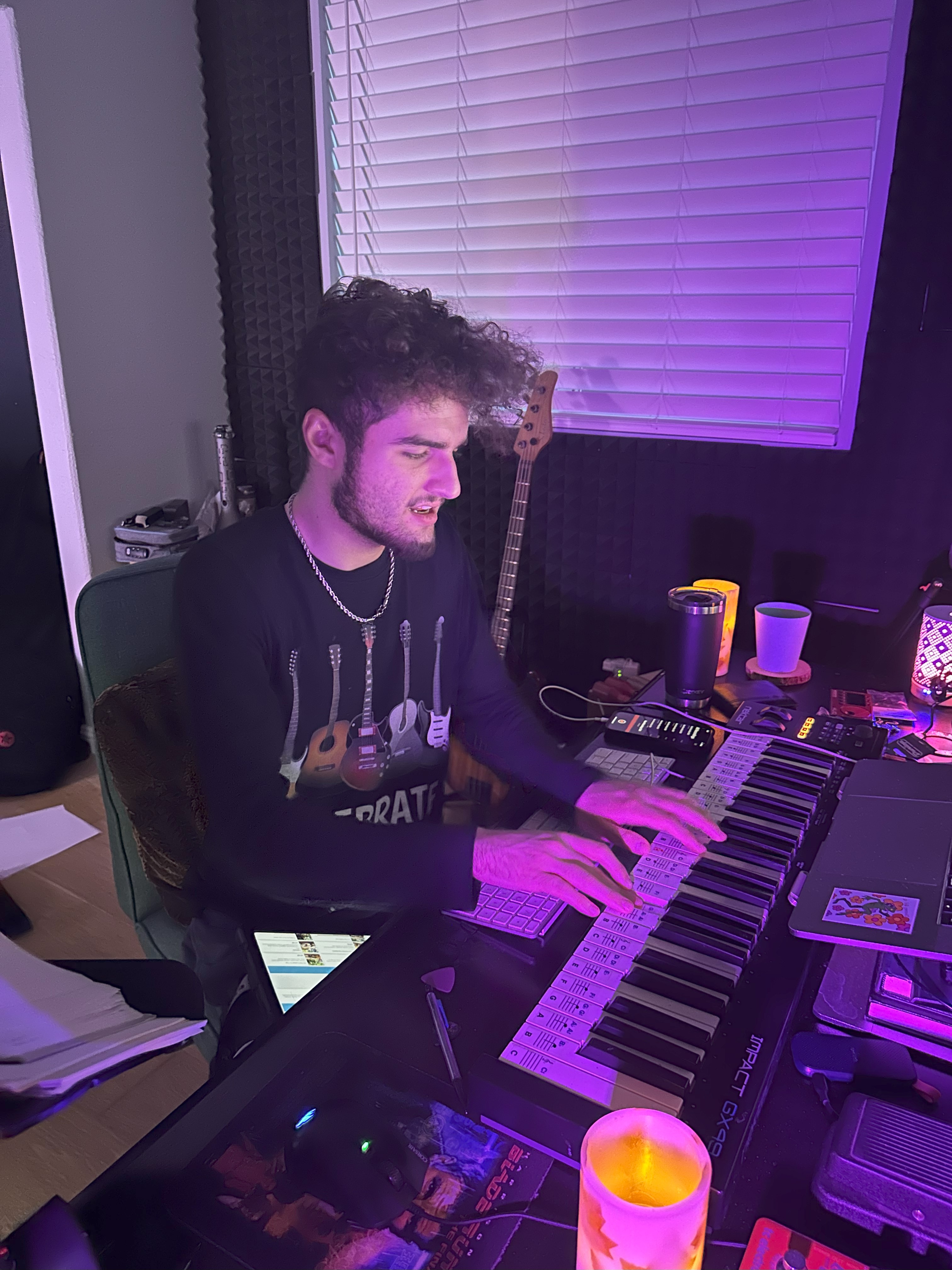 Music production setup with various equipment